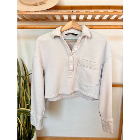 Zara Tops - Zara Cropped Sweatshirt Tan